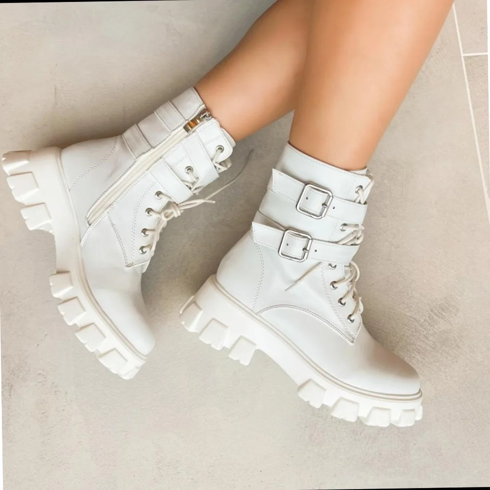 Just In 🤍Natasha White combat Boot - Picture 6 of 6